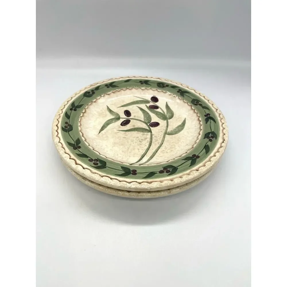Oneida Oliveto Olive Hand Painted Set of 2 Salad Plates 8 1/8